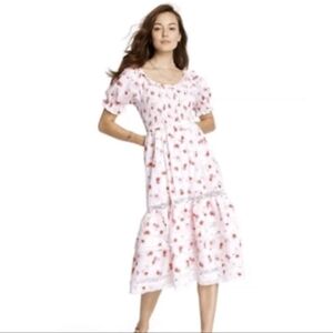 LoveShackFancy Pink and White Textured Dress